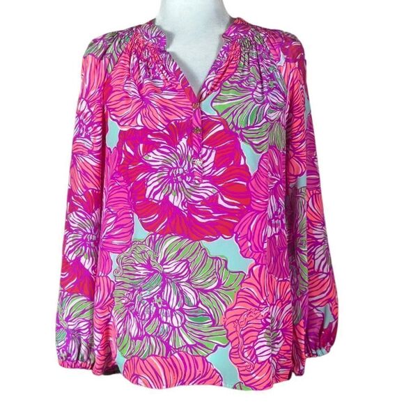 Lilly Pulitzer Elsa Worth It Silk Pink Floral Top Size 📦 - Picture 11 of 11